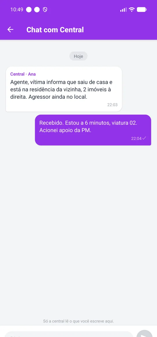Conversa do agente com a central