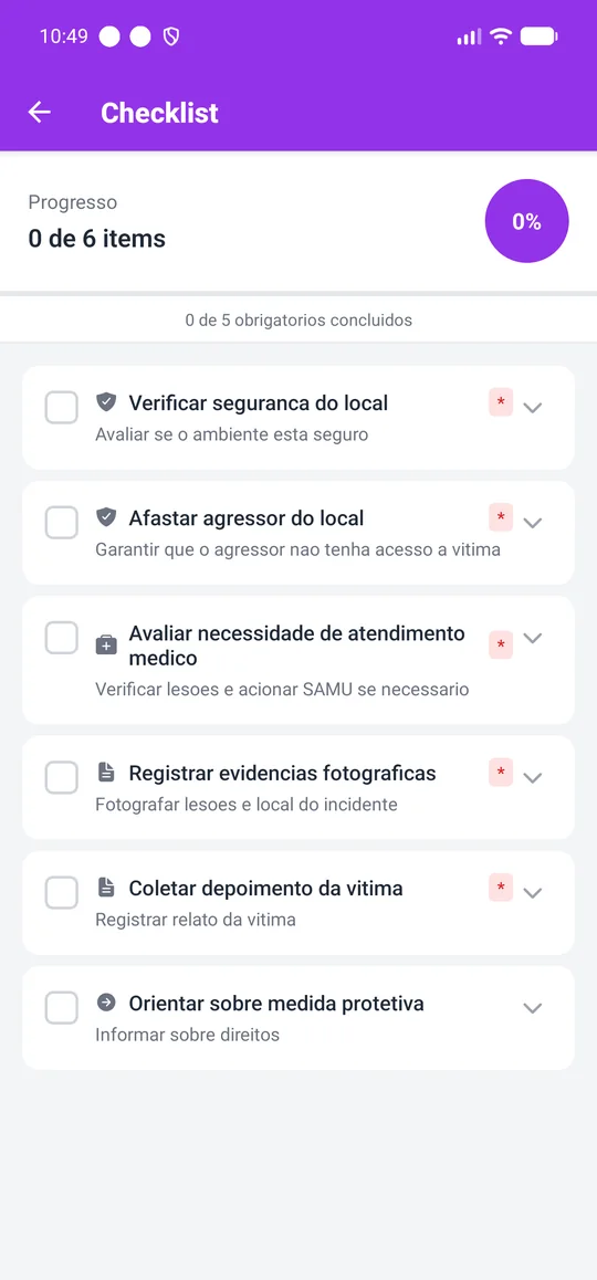 Roteiro de atendimento no aplicativo do agente