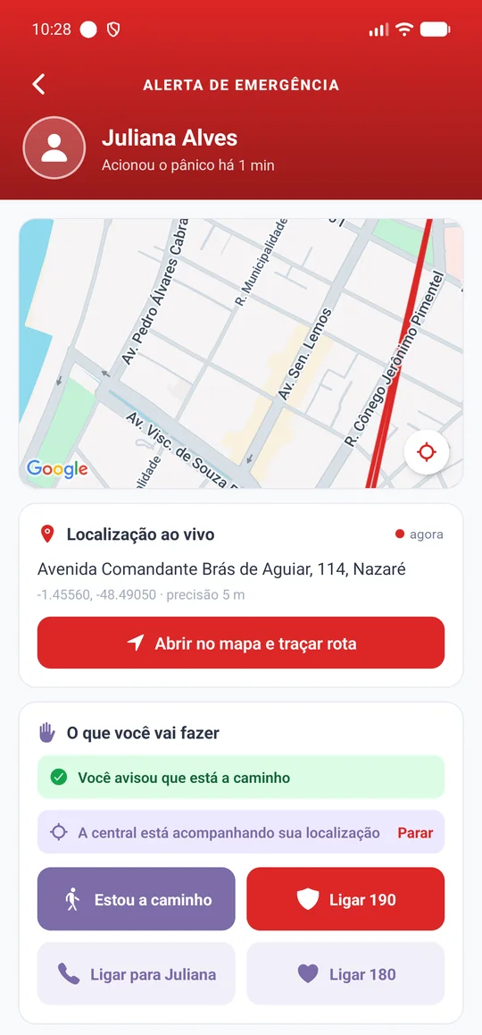 Pessoa da rede a caminho, acompanhada pela central