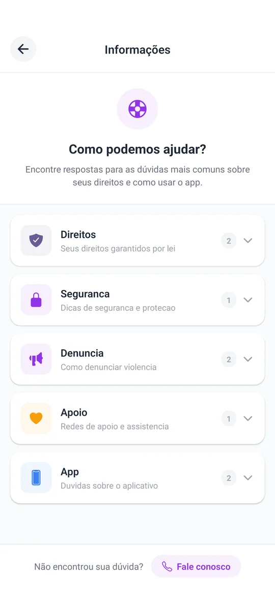 Tela de informações