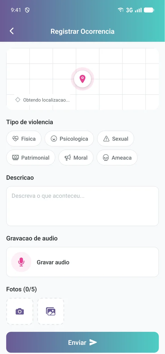 Tela de registro de ocorrência