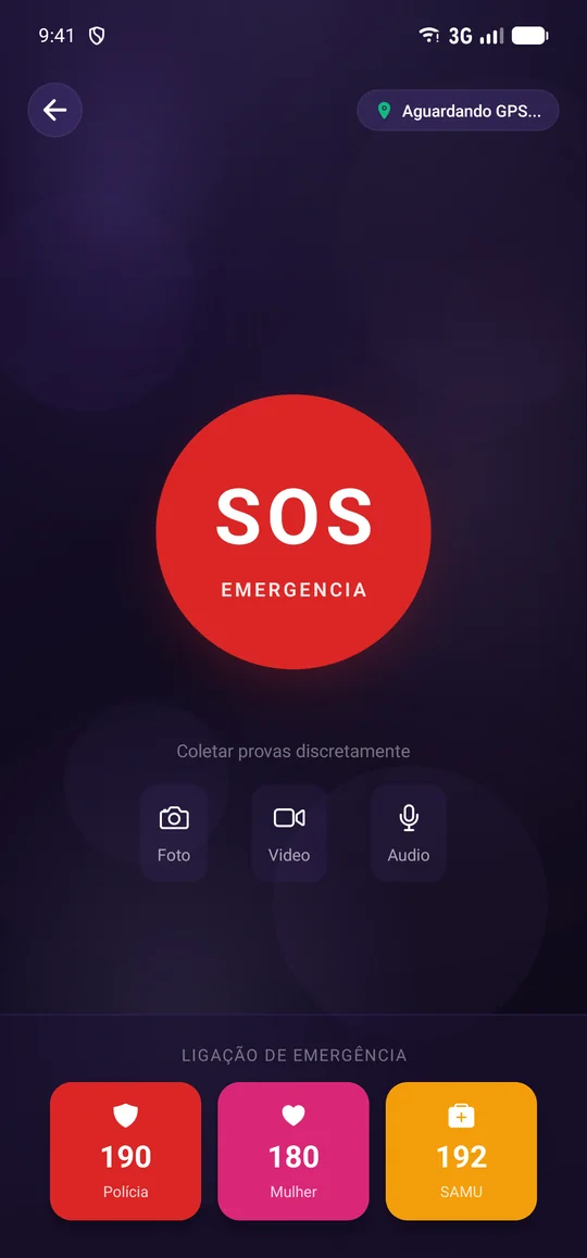 Tela de emergência do aplicativo